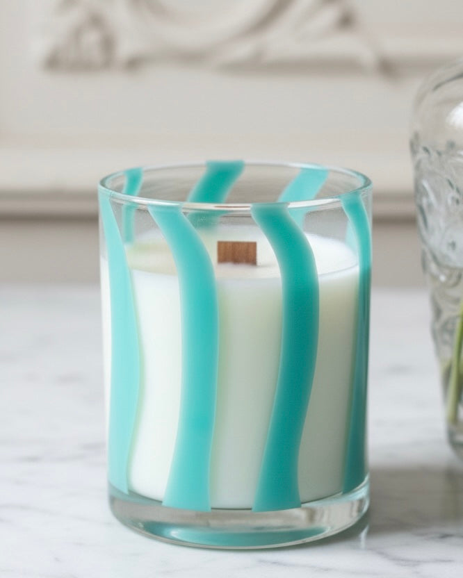 VELA VASO- TURQUESA RAYAS