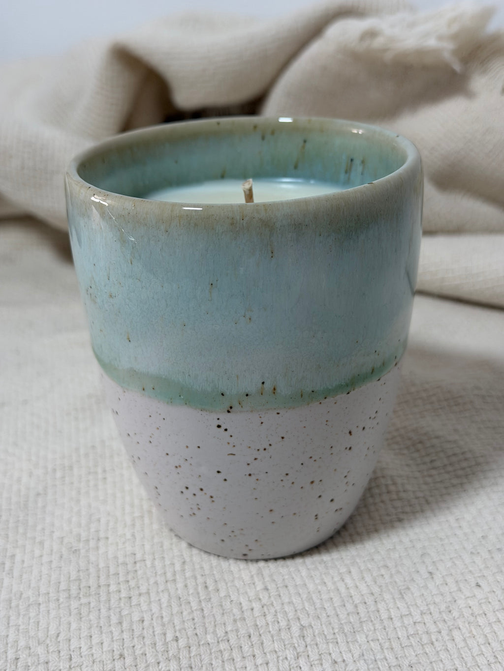 VELA CERÁMICA - VASO BLANCO-AZUL